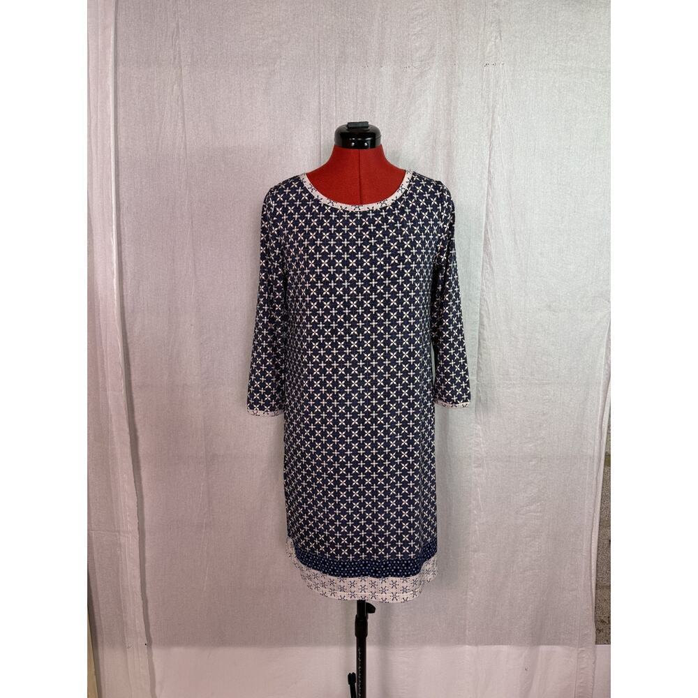 Max Studio Womens Size Small Navy Blue White Long Sleeve Shift Dress D335